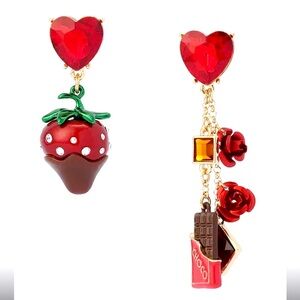 LAST ONE!! Betsey Johnson Love Spell Chocolate Strawberry Mismatched Earrings